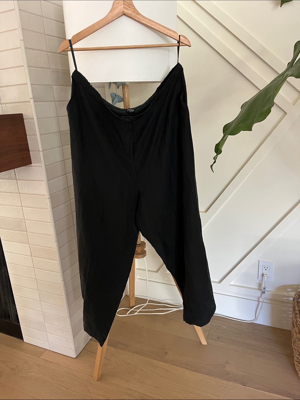 Eileen Fisher Black Wide-Leg Linen-Blend wide leg silk/linen blend pant